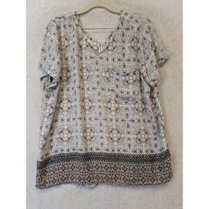 Maurices Womens XL Boho Geometric Medallion V-Neck Blouse Top